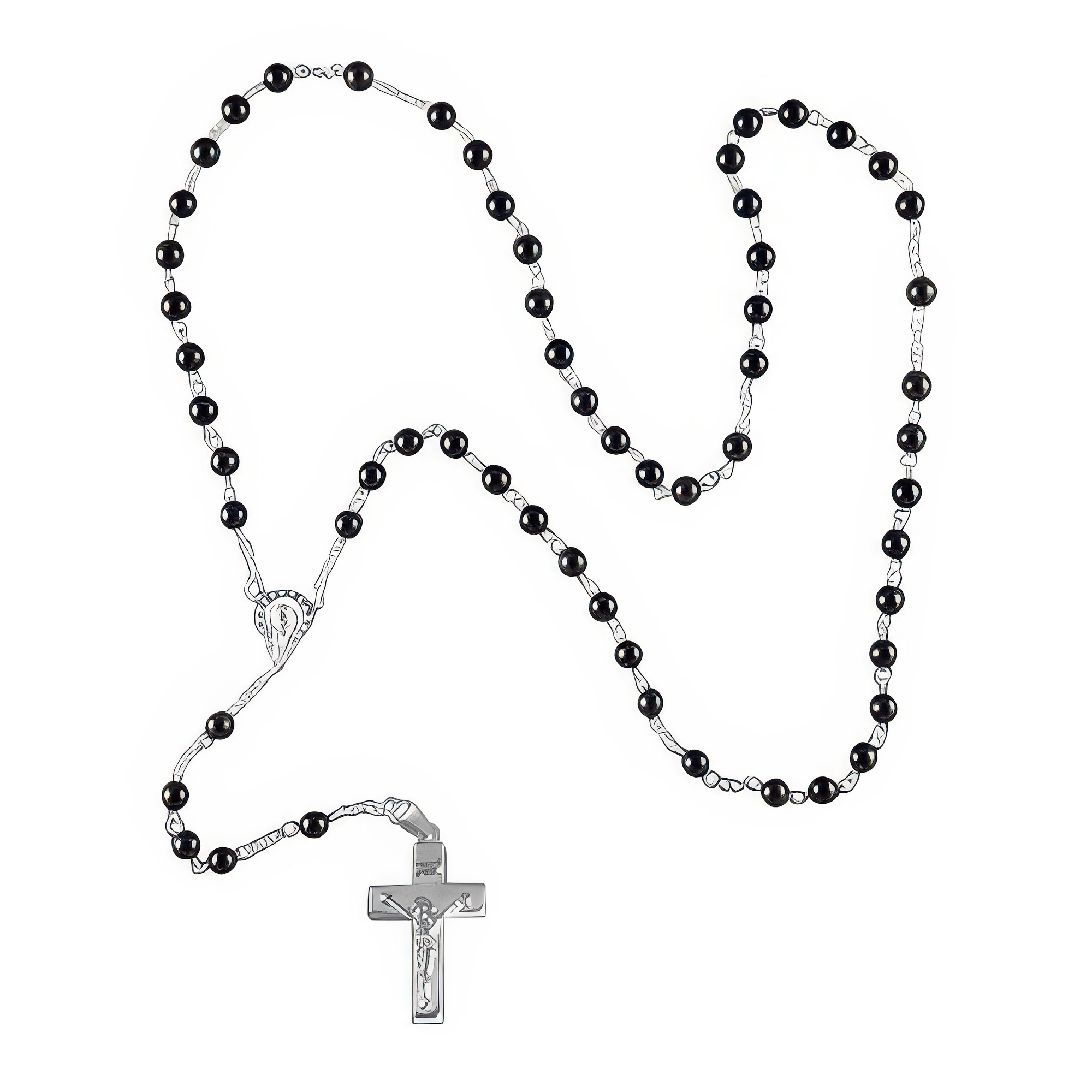 Black Agate Silver Cremation Rosary