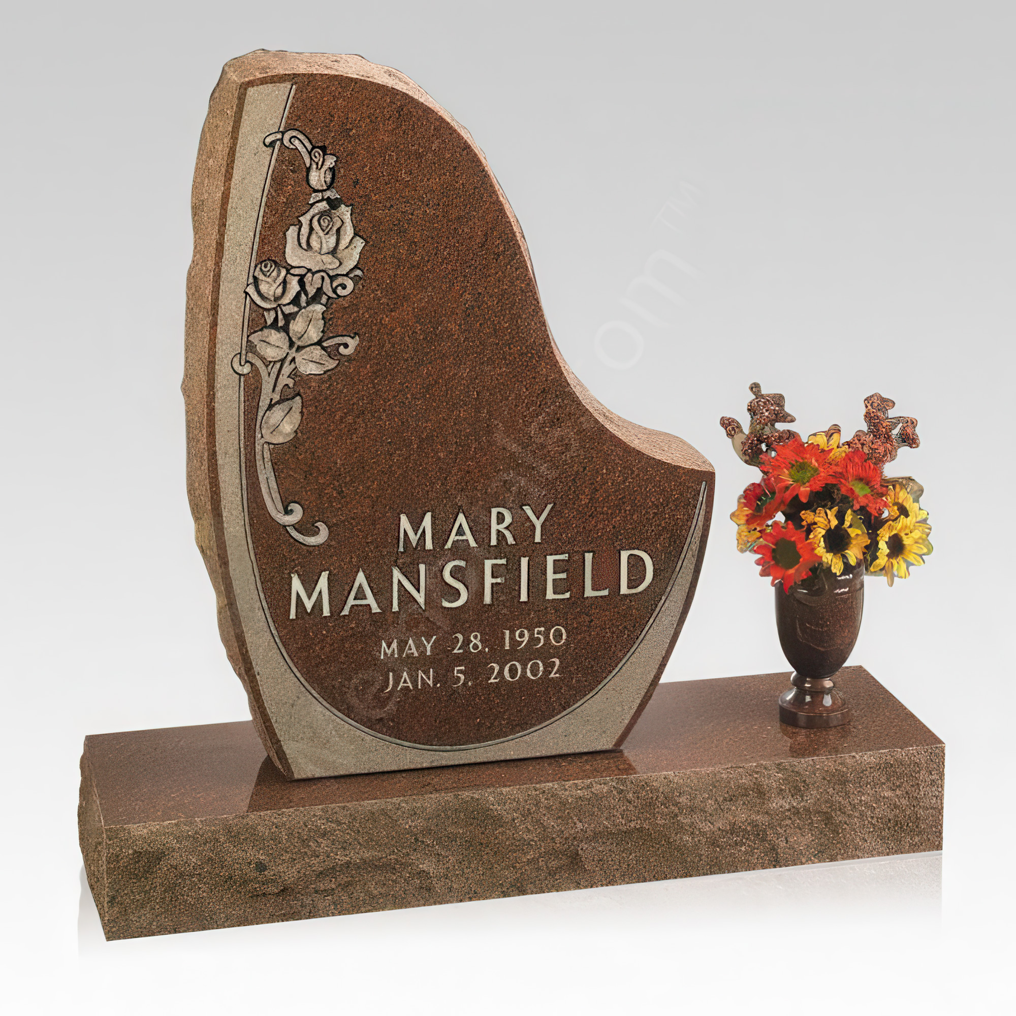 Love Rose Upright Cemetery Headstones