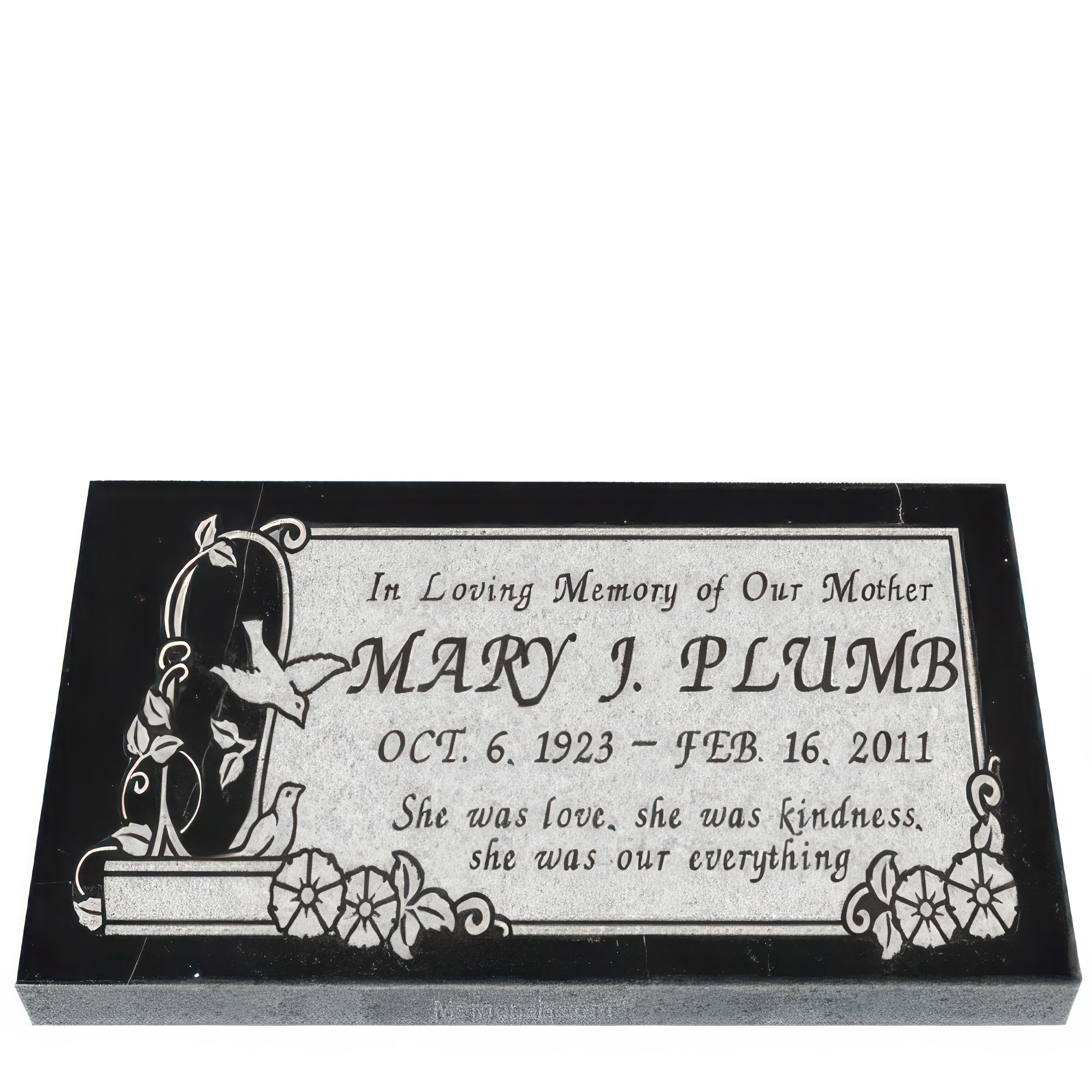 Doves of Kindness Granite Grave Marker 20 x 10